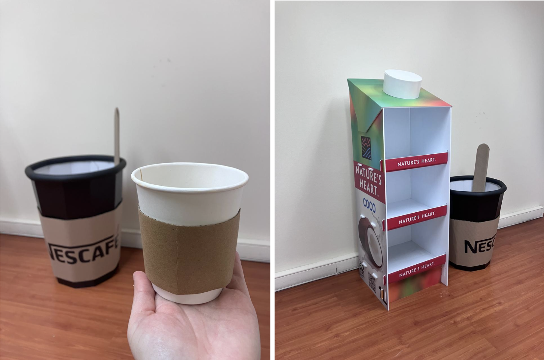 Maquetas del vaso Nescafé y el expositor de Nature’s Heart.
